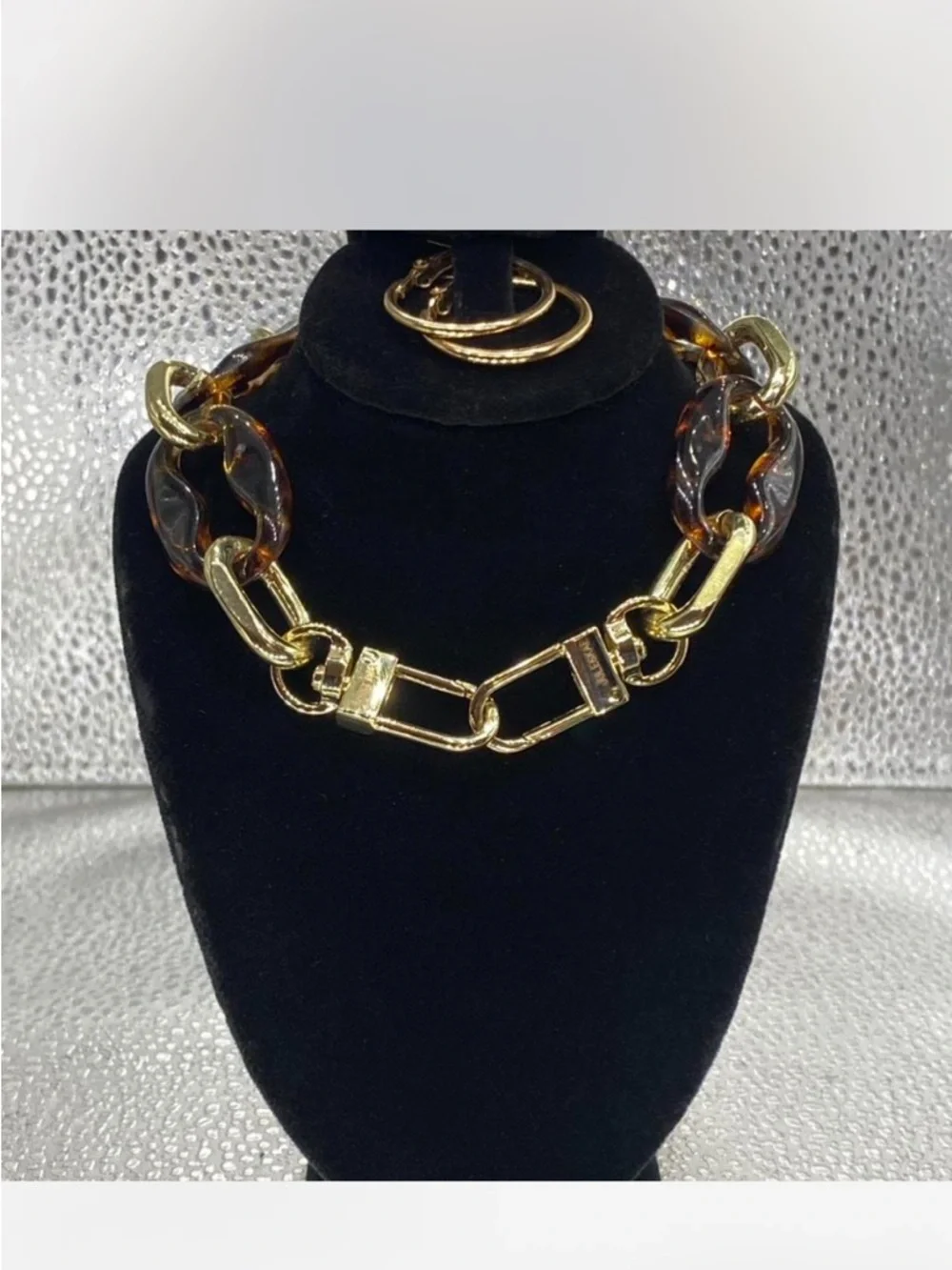 Southwestern **^ Gold / Amber ^^^ Chunky Link Necklace / Hoop Earrings *** - Picture 8 of 9
